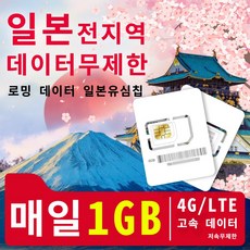 터무제한일본유심칩여행 필수품 일일 4G/LTE 고속 데이터 1GB 저속무 제한 3일/5일/6일/7일/8일/10일/15일/20일/30일 데이터 패키지, 8일