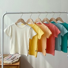 1+1 유아 티셔츠 국내제작 아기 면 반팔티 노랑 살구 하늘 초록 핑크