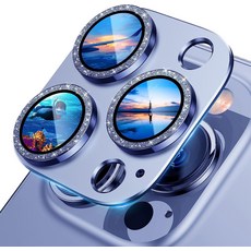 UniqueMe for iPhone 13 Pro/iPhone Pro Max 카메라 렌즈 보호대 강력한 낙하 보호 떨어지기 쉽지 않음 메탈 링 강화 유리 후면 스크린 커버 - 블루블