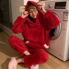 겨울용 두껍고 따뜻한 플란넬 잠옷 세트 여성 잠옷 홈 의류 잠옷 홈웨어 잠옷 세트