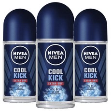 니베아 남성용 쿨 킥 엑스트라 드라이 블루 48 잼 롤 온 데오드란트, 3개, 50ml