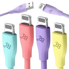 아이엔조이 마카롱 고속 충전 USB 아이폰 케이블 4개입, 혼합색, 2m, 4개