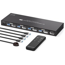 KVM 스위치 PVBCTCSID 8K 디스플레이 포트 모니터 컴퓨터 4K 144Hz DP1 컴퓨터 공유 모니터 USB3 장치 IR 리모컨 USB 케이블 4개 포함, 4 Computers 1 Monitor 8K@60Hz, 1개