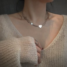 크리스마스 선물 연말룩 데일리 엔틱 실버 하트 체인 목걸이 우정 목걸이 친구생일 선물