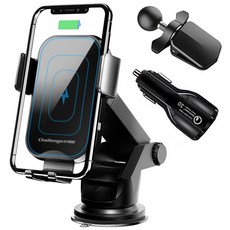 챌린지하이브리드 차량용 자동 고속 무선충전 거치대 CH-AUTO960C + 퀄컴3.0 충전기, 1개, 블랙