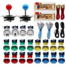 아케이드스틱 플스조이스틱 컨트롤러 키트 DIY 게임기 PC 라즈베리 파이 USB 제로 딜레이 보드 12V LED 라이트 푸시 단추 2 인용, 1개, 1.redblue
