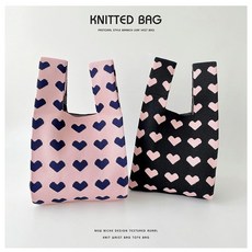[아띠엘] 하트 패턴 니트 손목가방 손뜨개가방 미니백 마실백