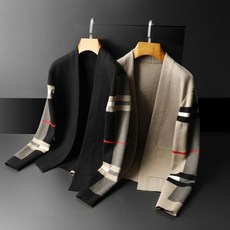 남자 린넨 가디건 패션 브랜드 유럽 럭셔리 클래식 격자 무늬 니트 카디 건 스웨터 캐주얼 대형 긴 소매 카디건 자 켓