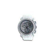 Women Chronograph CZ Stone White Rubber Band Quartz Watch