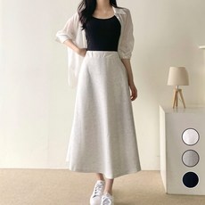 네모엔룩 여성용 바스락맥시핀턱 벨트고리 장식 앞주름 캐주얼 A라인 맥시 롱 스커트 NL 상품 이미지