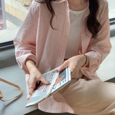 [뉴데이]데일리 여성 스트라이프 셔츠 긴팔 반팔 하객룩 출근룩 카라셔츠 빅사이즈 루즈핏