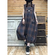 점프수트 코튼린넨 와이드팬츠 멜빵바지 루즈핏 큰밑위 벌룬팬츠 아트 체크 오버사이즈 여성 2020여름시즌 뉴타입 면과 린넨 넓은 다리 바지 느슨한 큰 가랑이 블루머 문학 격자 플러스 사이즈 죄수 복 여성 2020 여름 새로운 스타일