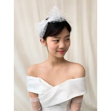 도트 망사리본 페이스베일 머리띠