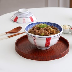 뚜껑있는 일본식 돈부리 텐동 멜라민 그릇 2세트, 화이트 대+화이트 대