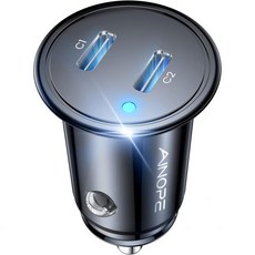 아이노프 초고속 USB C 자동차 충전기 아이폰 16 어댑터 고속 충전 동시 프로 맥스 갤럭시 S24 2024 아이패드 프로용 가장 작은 모든 금속 12V 장착, grey, 1개