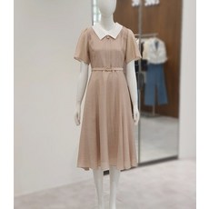 주크 ZOOC 카라배색 벨티드 쉬폰 반팔 원피스 V242PSE944 325623