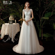 해외발송 [웨딩드레스]2020 새로운 간단한 가벼운 웨딩 드레스 스커트 신부 숲 기질 높은 허리 임산부 커버-23787