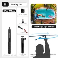 스틱PC vamson insta360 x3 액세서리 회전 총알 시간 보이지 않는 selfie 스틱 삼각대 insta 360 one x2 gopro 용 모노 포드 마운트 21, h
