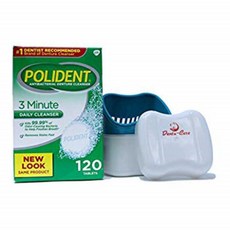Polident 3 Minute Denture Cleaner 120 Tablets And Denture Cleaning Cup Case With Lid Basket, 1