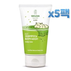 Weleda 벨레다 키즈 투인원 헤어 바디 워시 150ml x5팩 (라이블리 라임 시트러스), 5개