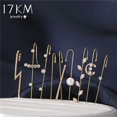 17KM 보헤미안 웨딩 귀 랩 크롤러 후크 귀걸이 크리스탈 스터드 귀걸이 여성 번개 지르코니아 등산 귀걸이 쥬얼리