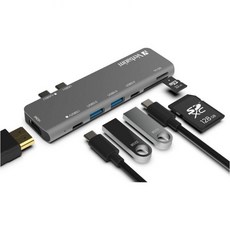 Verbatim 9in1 USB C 허브 어댑터 100W 전원 전달 3.0 SD 카드 리더 기가비트 LAN 노트북용 3.5mm, 7 in 2 Hub