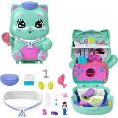 Polly Pocket ++인형 및 놀이 세트 키티 컴팩트 여행용 장난감 마이크로 인형 1개 반려동물 고양이 음식 패션 스타일링 액세서리 550884