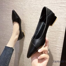 Sunsdew 여 작업화 직업화 면접과 편하게 출근을 낮은 굽 단화 앵클. 굵다.