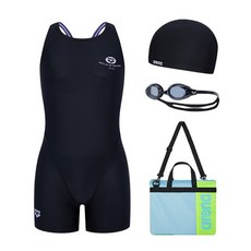 아레나 여아동 수영강습 키트 수영복3부반신수영복+수경+수모+망사가방스타트A4BG1KG01BLK981986