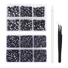 니비루 6616pcs 핫픽스 라인스톤 5가지 혼합 사이즈 플랫백 크리스탈 라인스톤 공예용 둥근 유리 보석 핀셋과 따는 라인스톤 펜(맑음), Hematite Black_Mix SS6-SS30, 1개, Hematite Black_Mix SS6-SS30