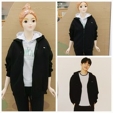 [소이주니어] 23년봄신상 ** 빠른배송 남녀공용 넉넉한스타일 ** 유니픽 블랙 후드 집업 점퍼 ** 마네킹 키 155 11호 착용 **