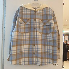 에꼴리에 에꼴리에 01 후드 오버핏 롱 체크셔츠 20D5351 (6137426)