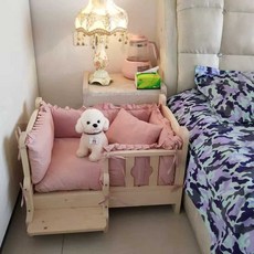 애견 원목 침대 프레임 계단 고양이집 반려동물 우드, 1개, 삼면 가드레일 S-소형 53x38cm