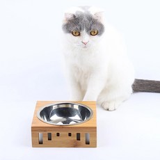 croselyu 나무 고양이 그릇 랙 세라믹 고양이 그릇 스테인레스 스틸 고양이 음식 그릇 더블 그릇 애완 동물 용품, 스테인리스 그릇, 1개