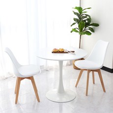 화이트 원형 사각 라운드 2인용 식탁 테이블 세트 (의자포함), A. 피오레 600 (FW 화이트), 07. 도도 (블랙1개+그레이1개)
