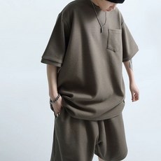 오버핏 빅사이즈 와플 배색 반팔티 반바지 멀티 코디 트레이닝세트 여름 얇은 아우터핏 남성 운동복