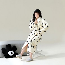 20종 여성 샤워가운 골프 호텔 로브 극세사 목욕 가운 남자 여자 커플, 1개, 17-크림 블랙플라워