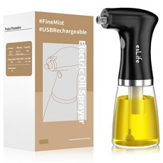 EsLife 요리용 전기 오일 분무기 226.8g8온스 USB 충전식 올리버 미스트 병 도구 주방 샐러드 에어 프라이어 베이킹 바베큐용 요리의 즐거움 향상 블랙 핫템 잇템, 1개
