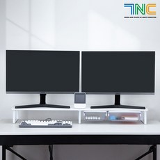 7NC 인체공학 모니터받침대 듀얼 높은 와이드 모니터선반 서랍 원목 2단 컴퓨터 대형 높이조절 화이트, 1개, 눈높이 11cm(26W)+붙이는서랍 (소형대형1개씩)