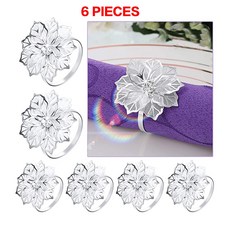 6/12PCS 골드 실버 냅킨 링스 버클 웨딩 크리스마스 생신 냅킨 링은 꽃 잎 Flower Leaf Napkin Rings Serviette Buckle Gold Silver, 6 PCS-꽃 실버, 6개