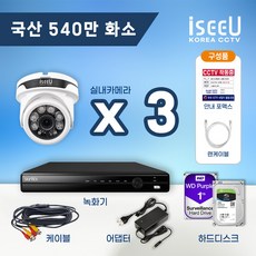 iseeU 국산 CCTV 세트 540만화소 고화질 실내 실외 자가설치, 3. 실내카메라3대+어댑터+CCTV케이블3개, 1. 하드디스크 없음 (실시간O 녹화X), 1개 - cctv녹화기16채널