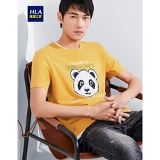 HLA 하 이 란 의 집 반팔 티셔츠 2020 여름 으로 편안 한 라운드 동물 프 린 팅 숏 티셔츠 남 HNTBJ 2 Q161 A 중 노란색 꽃무늬 (G1) 165 / 84A (46)