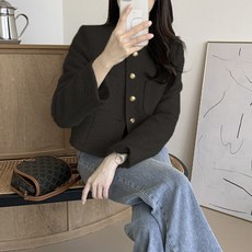 FONOW 트위드자켓 여성 라운드 클래식 긴팔 넥 고급 슬림핏 레트로 캐주얼