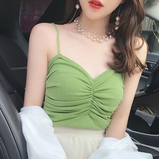 블루리2 슬리브리스톱 여름 쇠기름 청록색의 브라탑 탱크탑 크롭탑 끈나시 여성 이너와 아우터 민소매 숏 니트 가슴랩 x2개