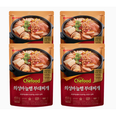 롯데 캠핑밀키트 즉석식품 국밥 레토르트 간단요리 해외여행 간편국 Chefood 의성마늘햄 부대찌개 450g x 4개