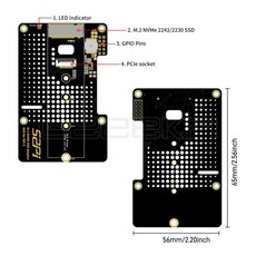 GeeekPi 라즈베리 파이 5 N04 M.2 2280 PCIe to NVMe 탑 확장 보드 와 호환 가능, 1개