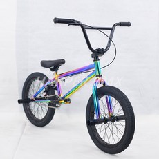  묘기자전거 BMX 자전거 입문용 18인치 스트리트 익스트림 가벼운 성능 스턴트 액션 블랙레인보우 