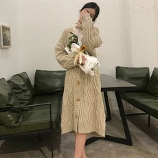 여성 V넥 꽈배기 롱가디건 스웨터 자켓 아우터