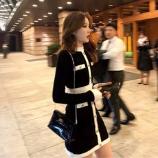 누블랑 가을겨울 프렌치 시크 슬림 스커트 햅번 블랙 스커트 이너 니트 원피스