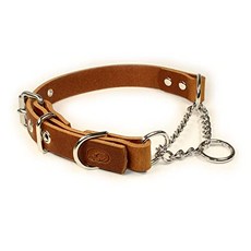 조정 가능한 가죽 Mar 체인 리미티드 슬립 하프 그리드 체인 훈련 용 개 목걸이 -Made in Virginia (Medium: 14"-18" Light Brown)